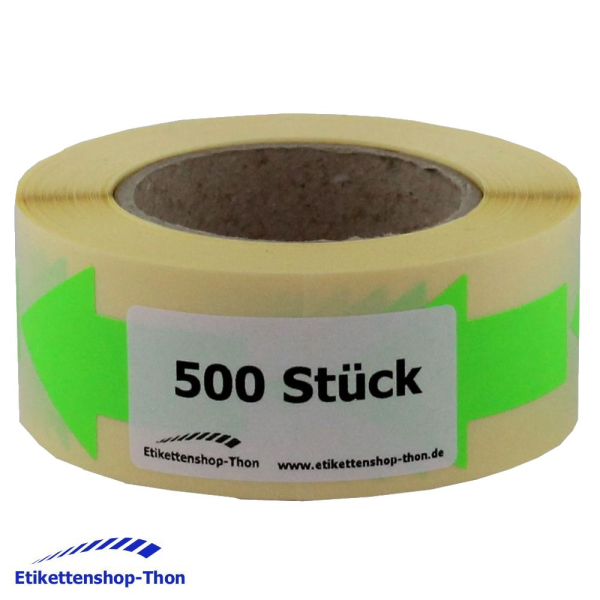 Pfeilaufkleber - Leuchtgrün auf Rolle - 30 x 50 mm - 500 Stück